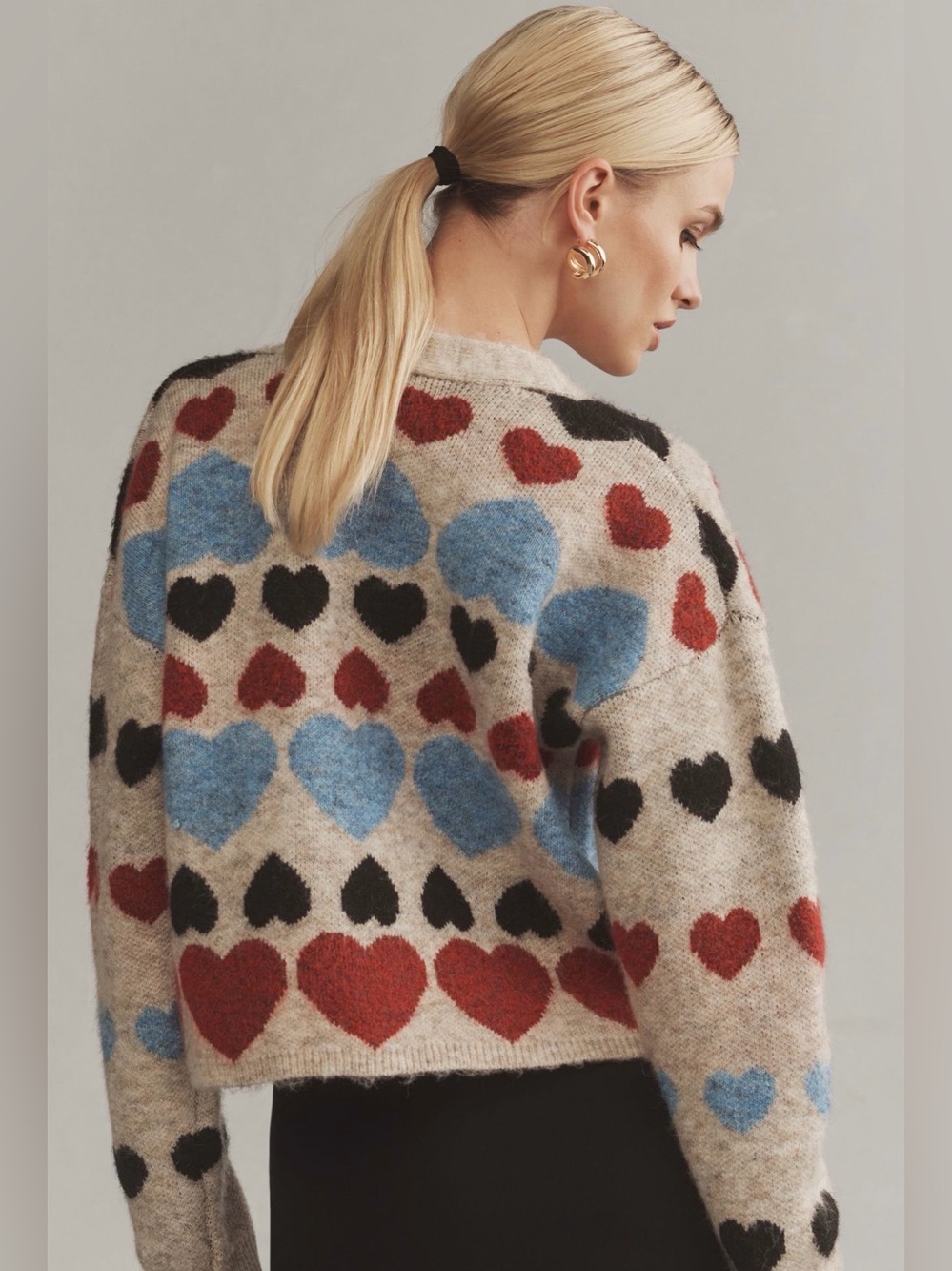 Free The Roses - Heart Pattern Button-Front Cardigan Beige Multi - Picture 2 of 6